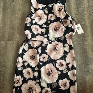 Ivanka Trump Black and Pink Floral Midi Dress